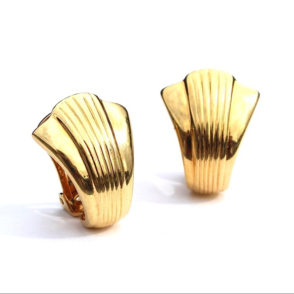 Vintage Kenneth Jay Lane Clip On Earrings Gold - Picture 2 of 5